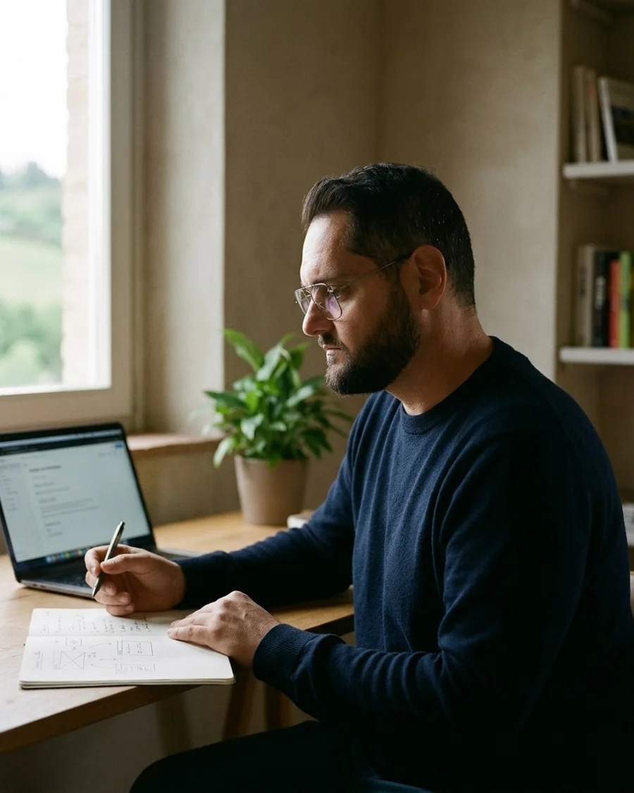 Simone Giusti al lavoro nel suo studio